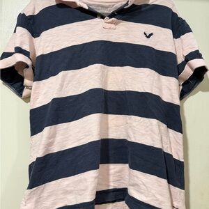 American Eagle Striped Polo Shirt | Navy & Pink | Size L”